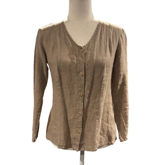 FLAX 100% Linen Lightweight Button-Up Shirt Jacket – Petite (4-6) - Picture 1 of 8